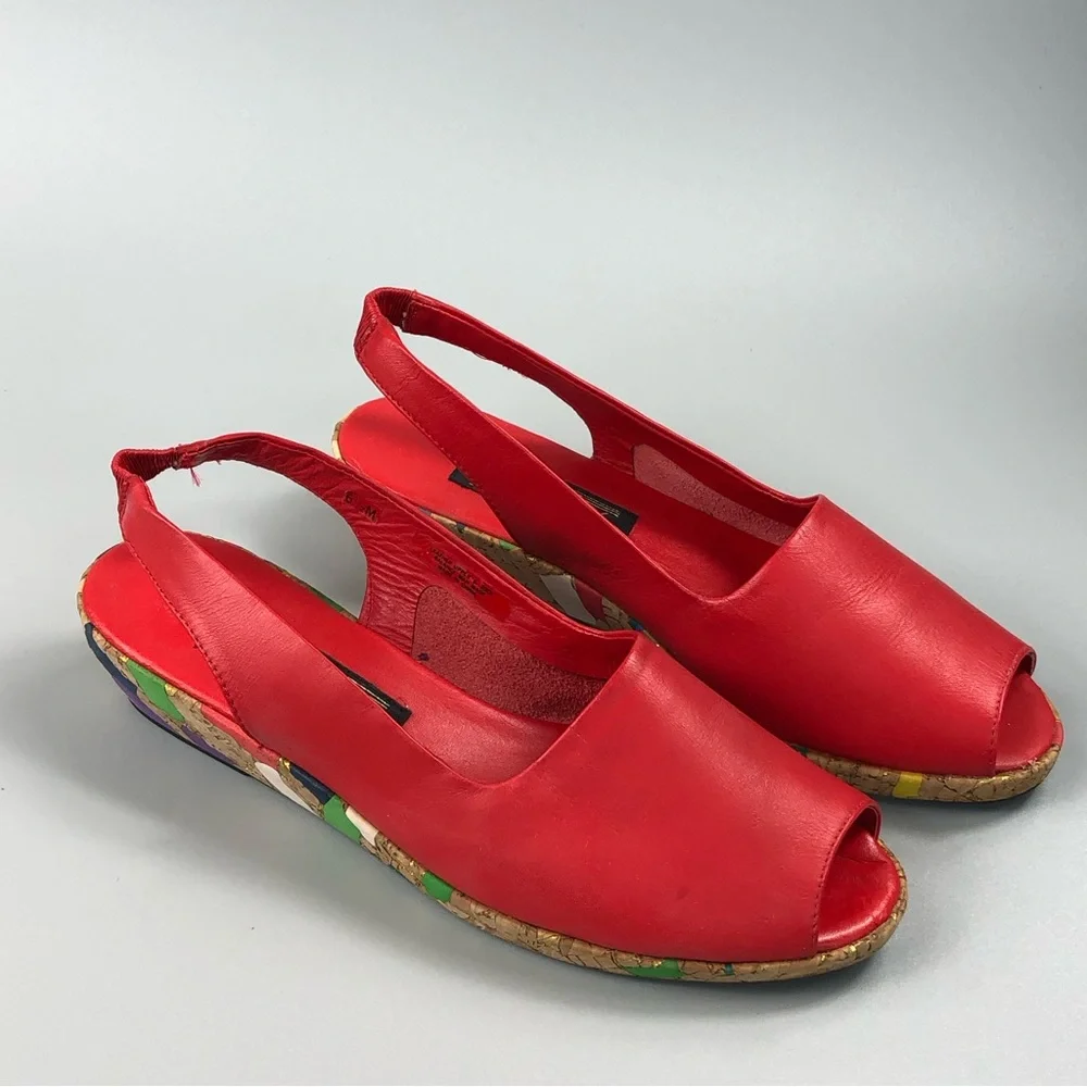 J. Renee Women’s Leather Peep Toe Wedge Slingback Size 6.5M